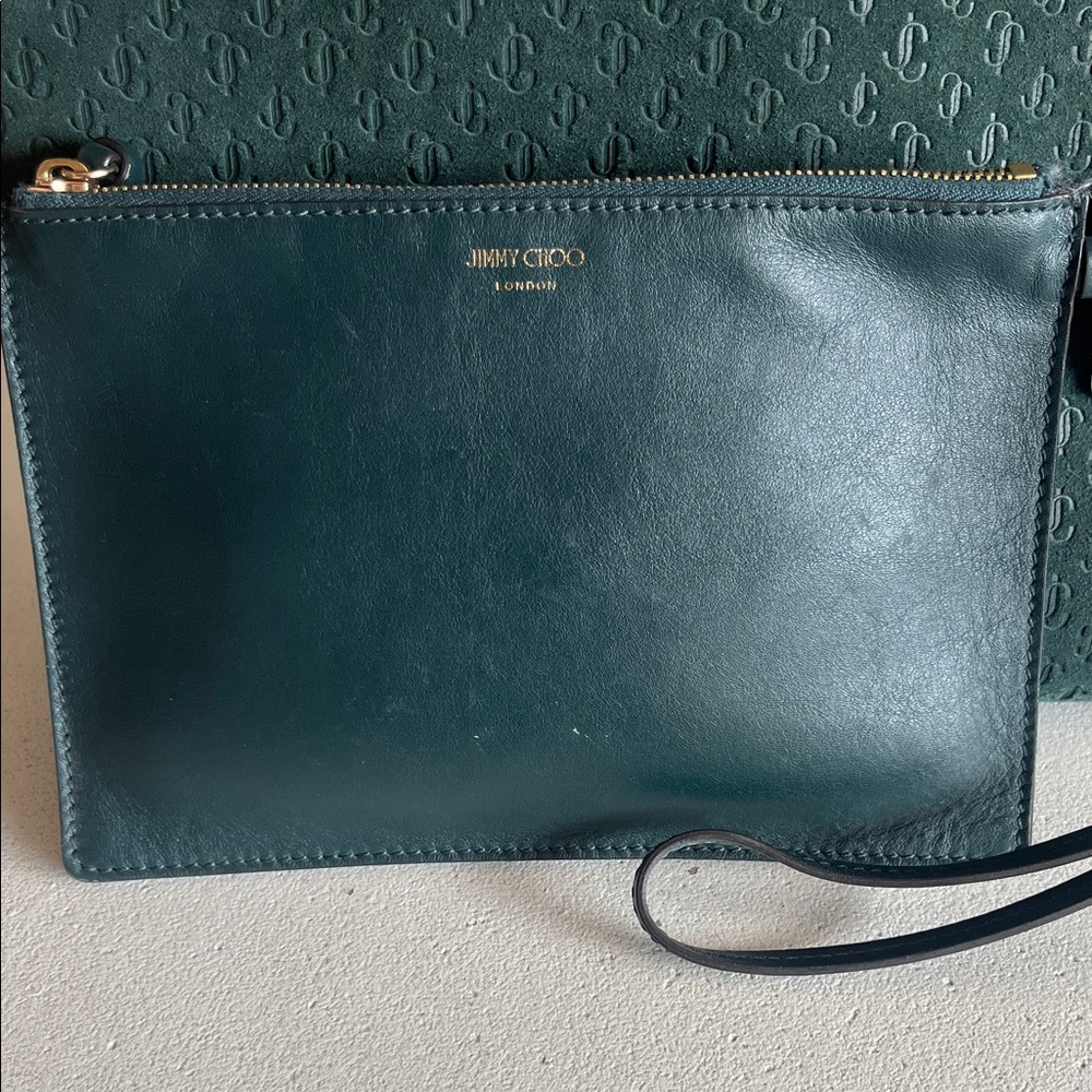 Jimmy Choo Dark Green Tote with Pouch - Picture 6 of 6